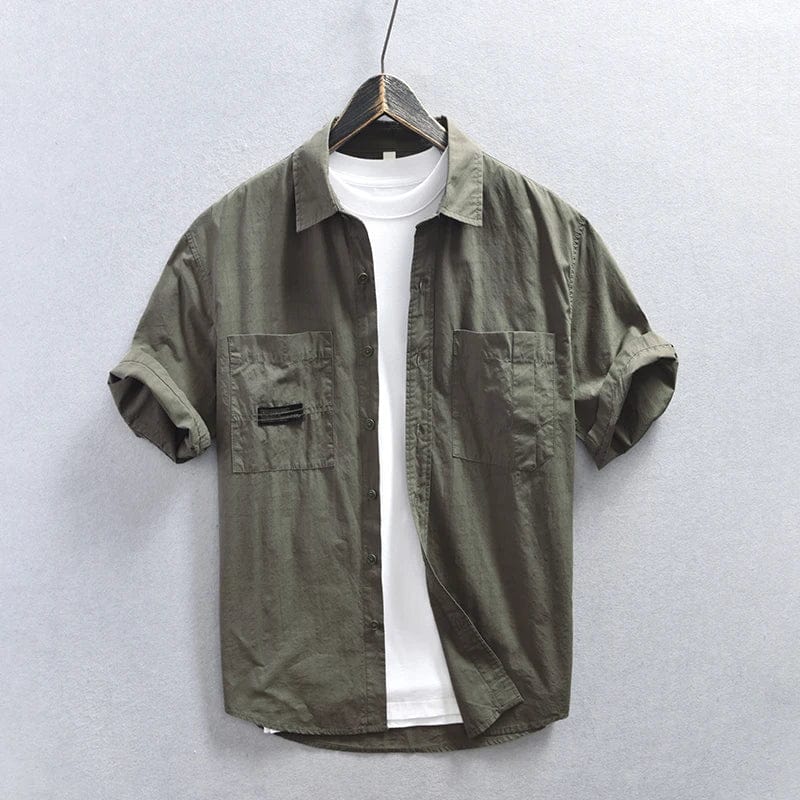 Z825 Gray / M Multi-pocket Safari Style Shirt for Men Casual Turn-down Collar Tops Man Summer New Fashion Loose Button Up Shirts M-4XL