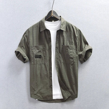 Z825 Gray / M Multi-pocket Safari Style Shirt for Men Casual Turn-down Collar Tops Man Summer New Fashion Loose Button Up Shirts M-4XL