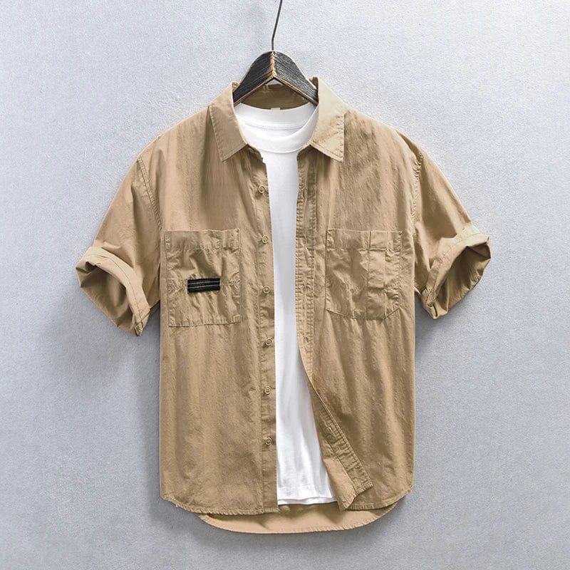 Z825 Khaki / M Multi-pocket Safari Style Shirt for Men Casual Turn-down Collar Tops Man Summer New Fashion Loose Button Up Shirts M-4XL