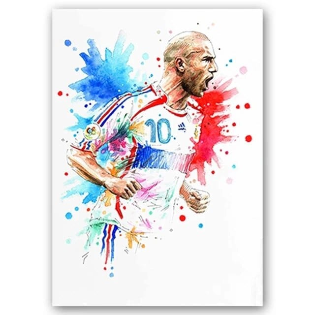 Zidane / Small - 40X60cm Unframed Football Soccer Legends Vibrant Watercolor Wall Art Posters: High Quality Canvas Painting Prints for Home Decor, Bedroom, and Office