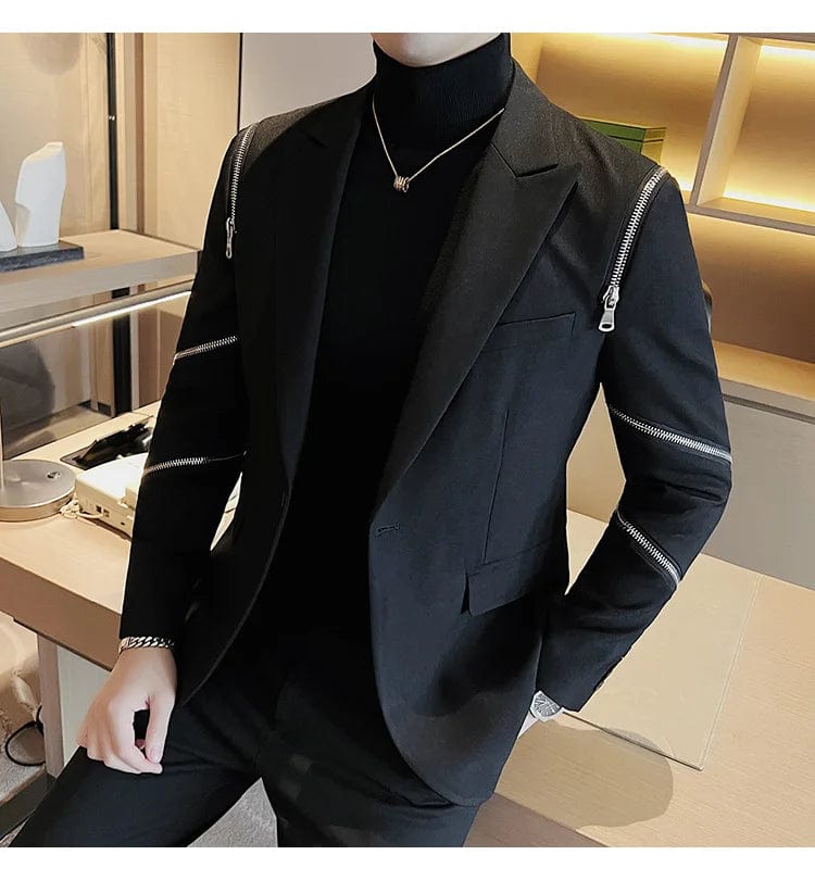 Zipper Decoration Blazer Men's Smart Slim Casual Suit Jacket
