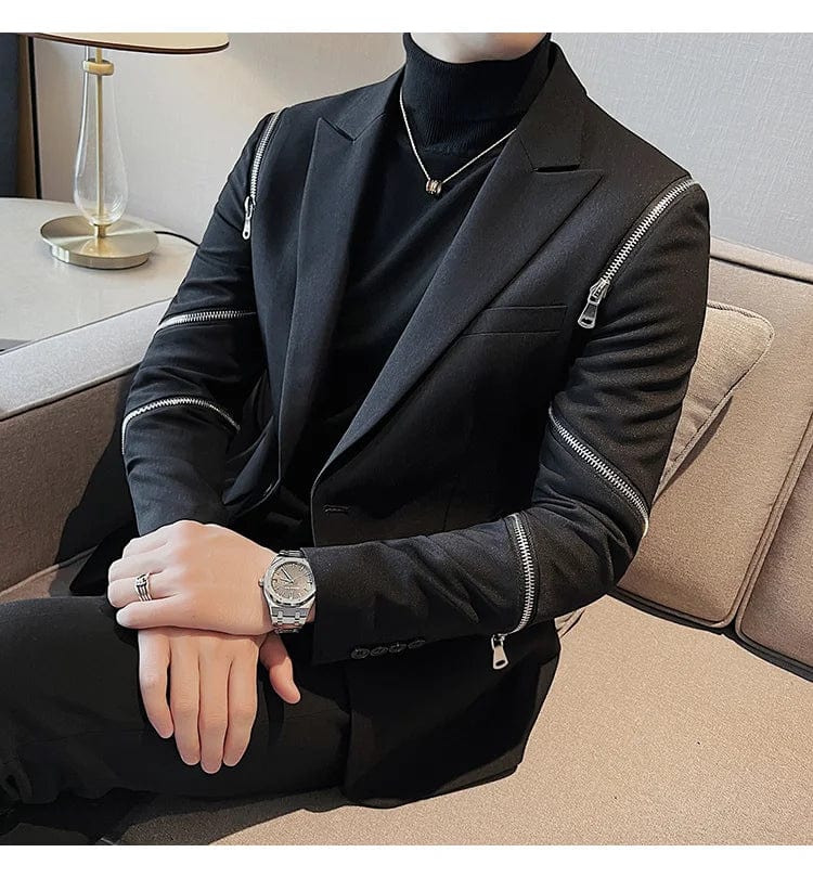 Zipper Decoration Blazer Men's Smart Slim Casual Suit Jacket